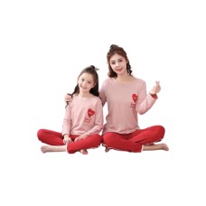Pijamale Mama-Fiica, imprimeu cu inimioara, culoare Roz/ Rosu