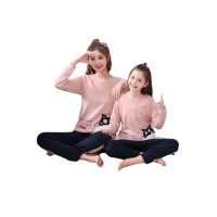 Pijamale Mama-Fiica, imprimeu cu pisicute, culoare Roz/ Negru