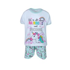 Pijama pentru copii, multicolora, model cu unicorni si curcubeu