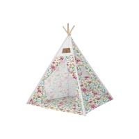 Set cort pentru copii  Teepee Montessori 165x120x120, model in stil indian, imprimeu cu zane si florile, in nuante de roz