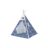 Set cort pentru copii, Teepee Montessori 165x120x120, model in stil indian,  imprimeu cu astronauti, in nuante de albastru