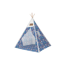 Set cort pentru copii, Teepee Montessori 165x120x120, model in stil indian,  imprimeu cu astronauti, in nuante de albastru