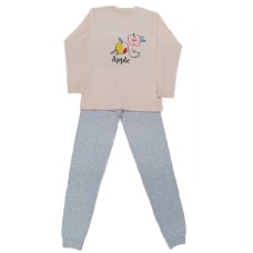 Pijama pentru copii, culoare crem pal, model cu merisoare