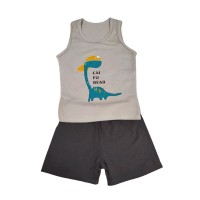 Pijama scurta pentru copii, maro cu dinozaur