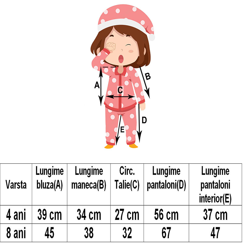 Pijama pentru copii, material bumbac, culoare roz, model cu vulpite
