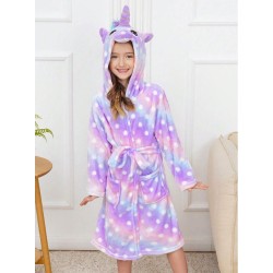 Halate de baie pentru copii, model cu Unicorn, constelatie cu buline 