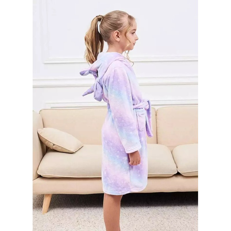 Halate de baie pentru copii, model Unicorn, imprimeu Mov cu Stelute
