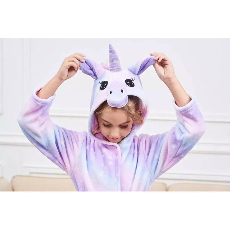 Halate de baie pentru copii, model Unicorn, imprimeu Mov cu Stelute