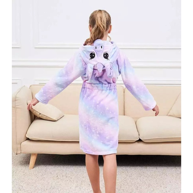 Halate de baie pentru copii, model Unicorn, imprimeu Mov cu Stelute