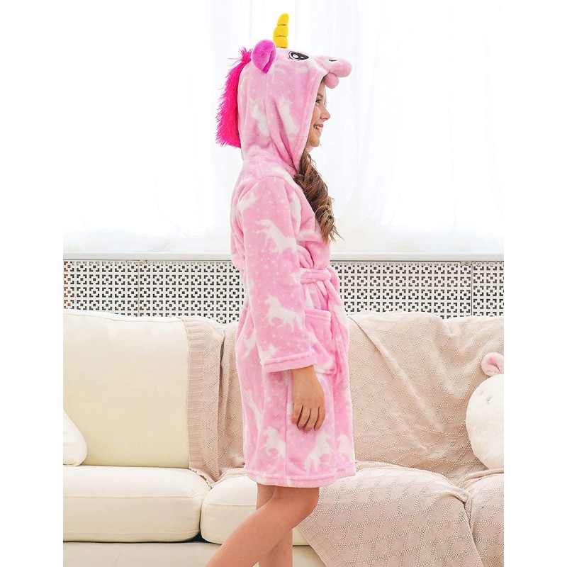 Halate de baie pentru copii, model cu Unicorn, roz pal cu caluti
