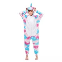 Pijama salopeta pentru copii, KIGURUMI, model Unicorn, culoare Bleu-Roz, Onesie