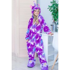 Pijama pentru copii, salopeta, Unicorn, imprimeu Inorogi, Mov, stil Onesie/ Kigurumi