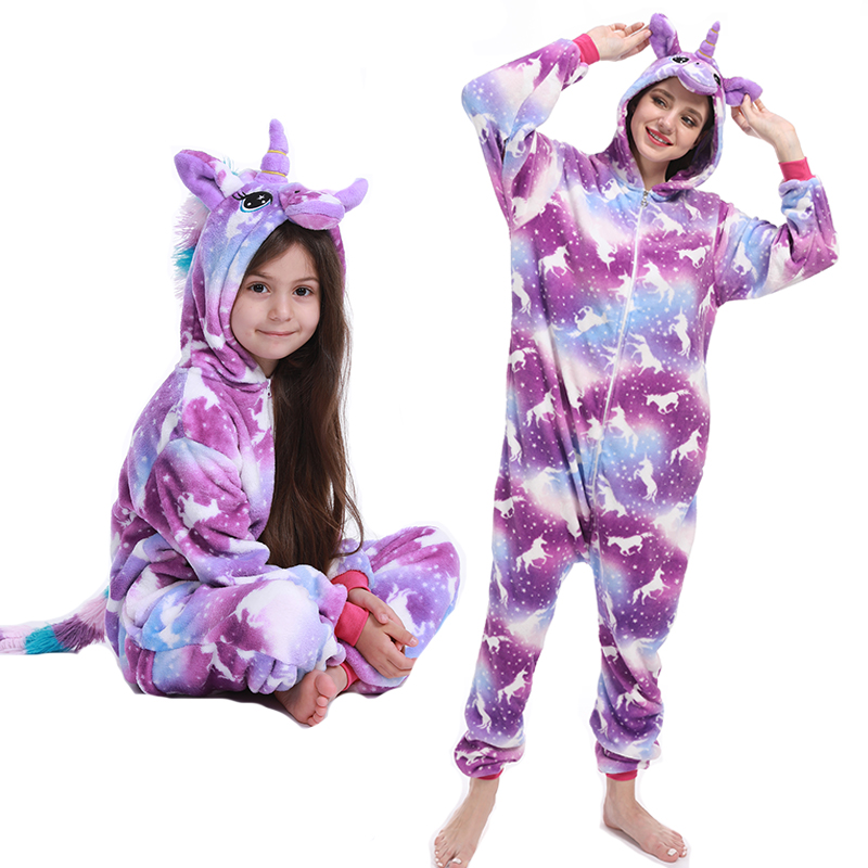 Cater Wizard cock Pijama pentru copii, salopeta, Unicorn, imprimeu Inorogi, Mov, stil Onesie/  Kigurumi