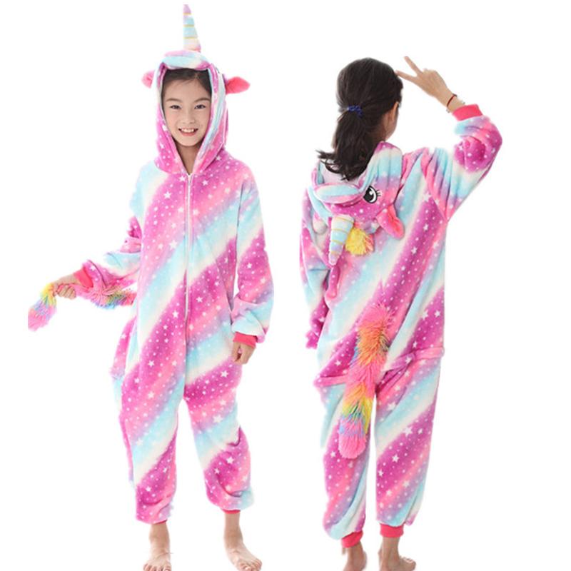 Pijama salopeta pentru copii, KIGURUMI, model Unicorn cu Stelute, culoare Roz, Onesie