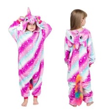 Pijama salopeta pentru copii, KIGURUMI, model Unicorn cu Stelute, culoare Roz, Onesie