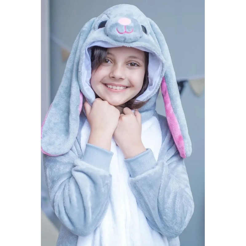 Pijama intreaga, pentru fete si baieti, tip salopeta, model Iepuras, GRI, Lola Bunny