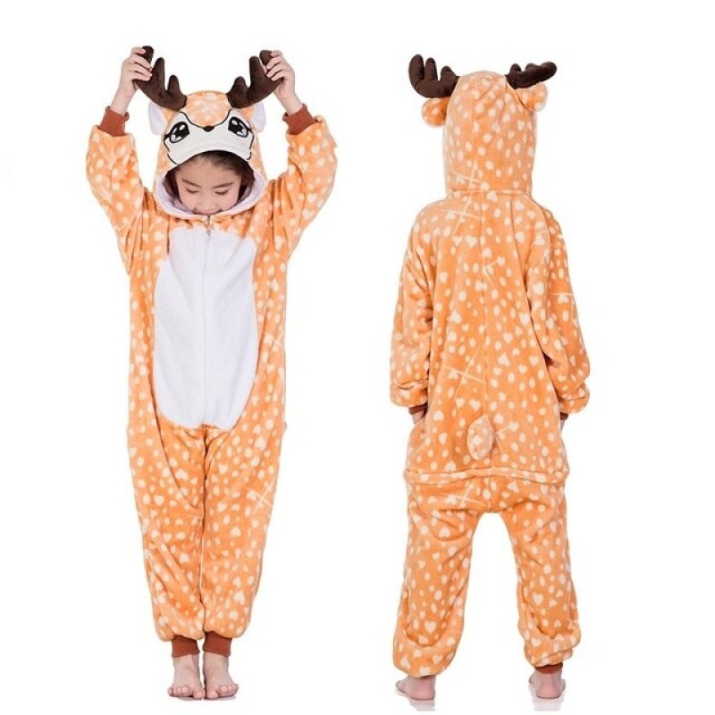 Pijama intreaga, tip salopeta, model Ren, stil Little Bambi, culoare Orange Coffee