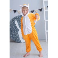 Pijama intreaga tip salopeta pentru copii, onesie kigurumi, model Vulpita , Portocalie / Alba