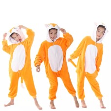 Pijama intreaga tip salopeta pentru copii, onesie kigurumi, model Vulpita , Portocalie / Alba