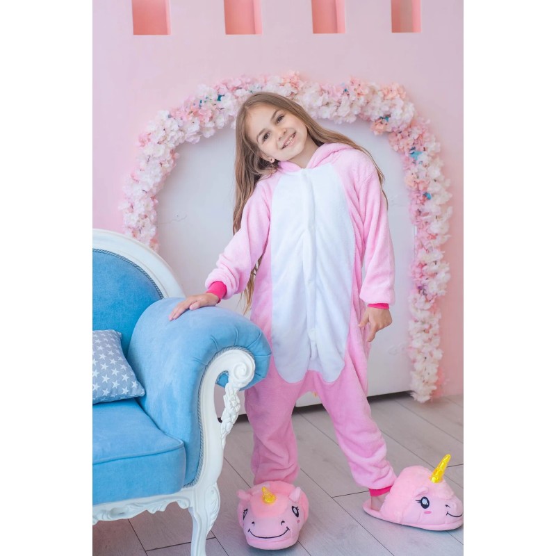 Pijama salopeta pentru copii, KIGURUMI, model Unicorn, culoare Roz, Onesie