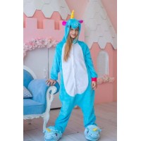 Pijama salopeta pentru copii, KIGURUMI, model Unicorn, culoare albastru,  Onesie