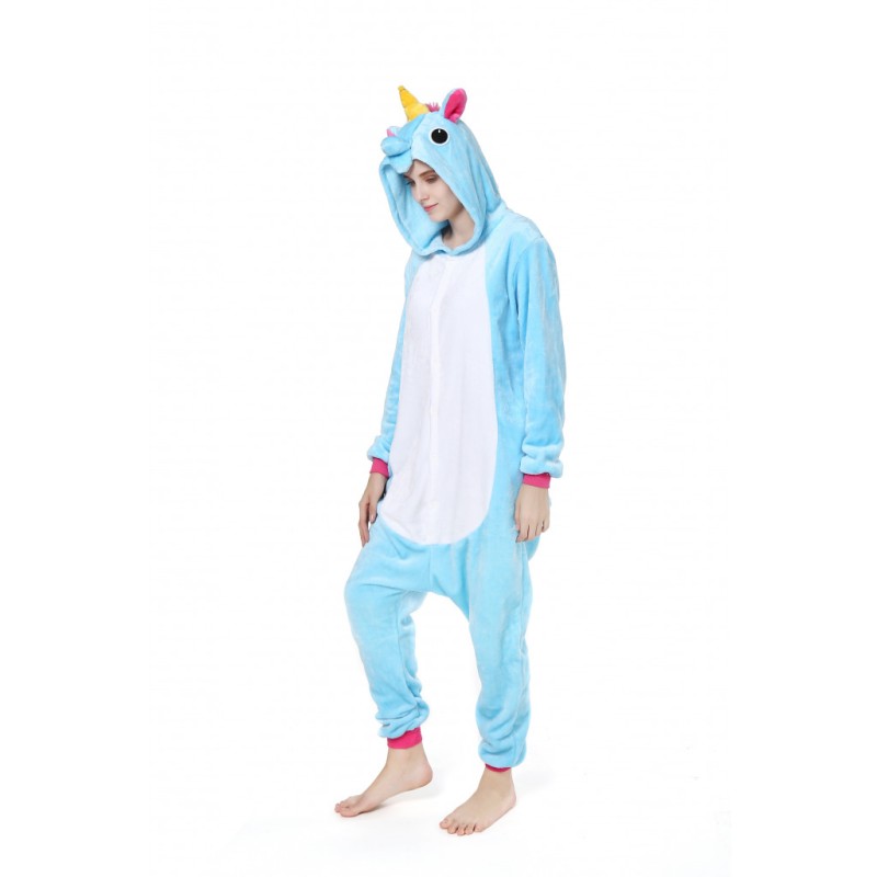 Politics burden Initiative Pijama salopeta pentru copii, KIGURUMI, model Unicorn, culoare albastru,  Onesie