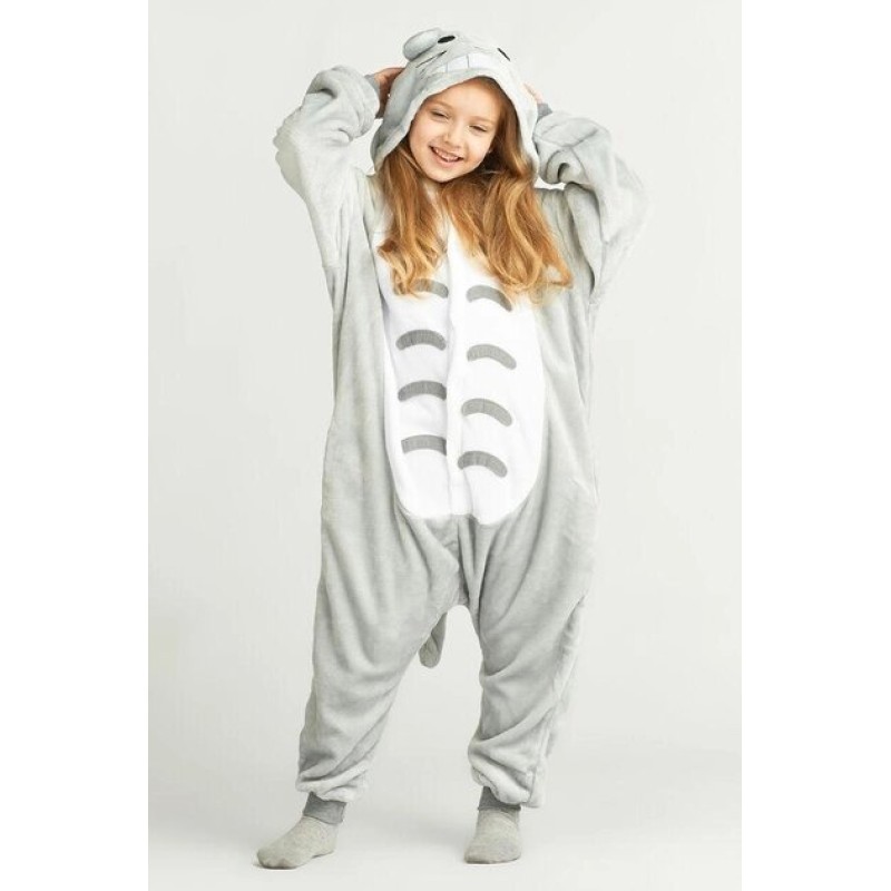 Pijama salopeta pentru copii, KIGURUMI, model pisica TOTORO , culoare gri,  Onesie