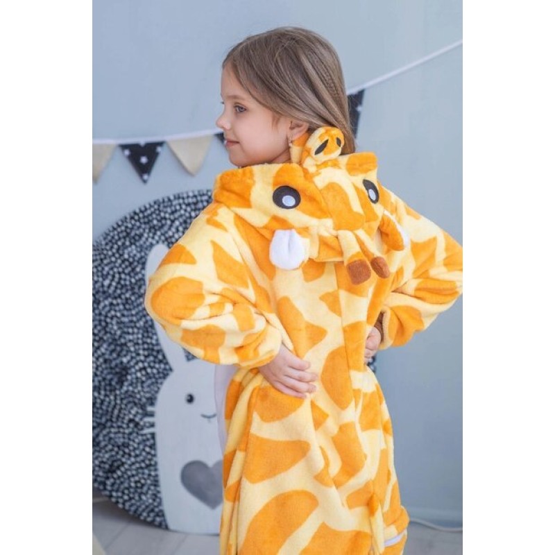 Pijama salopeta pentru copii, KIGURUMI, model Girafa, culoare galbena,  Onesie