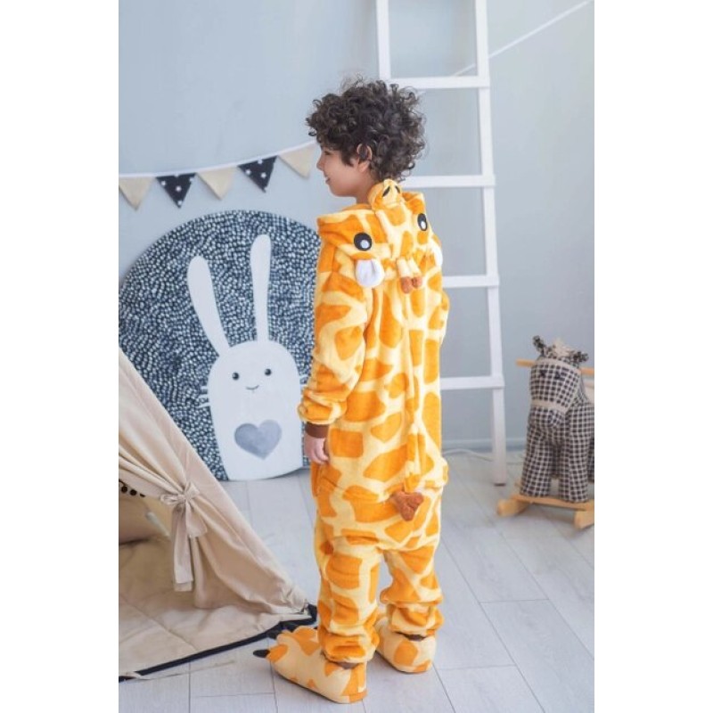 Pijama salopeta pentru copii, KIGURUMI, model Girafa, culoare galbena,  Onesie