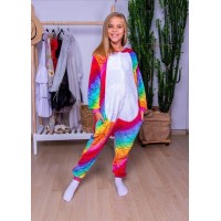 Pijama salopeta pentru copii, KIGURUMI, model Unicorn cu solzi curcubeu, culoare multicolor, Onesie