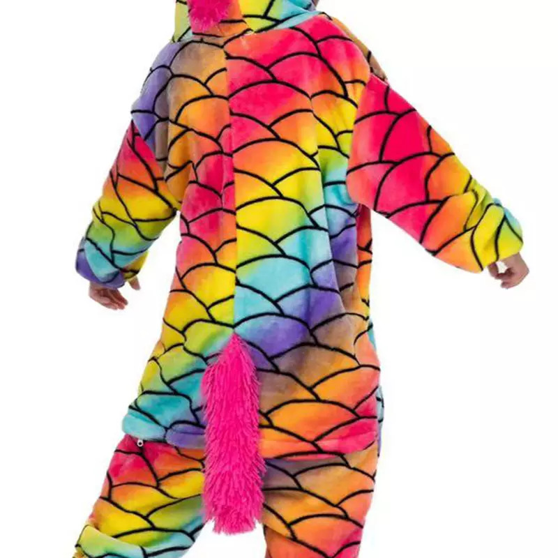 Pijama salopeta pentru copii, KIGURUMI, model Unicorn cu solzi curcubeu, culoare multicolor, Onesie