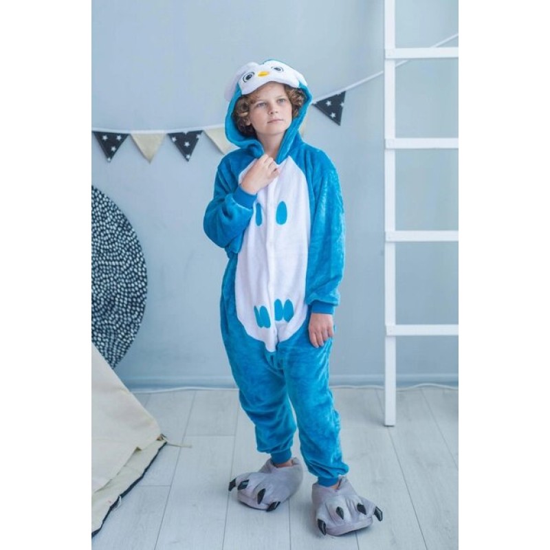 Pijama salopeta pentru copii, KIGURUMI, model pinguin, culoare gri ,  Onesie