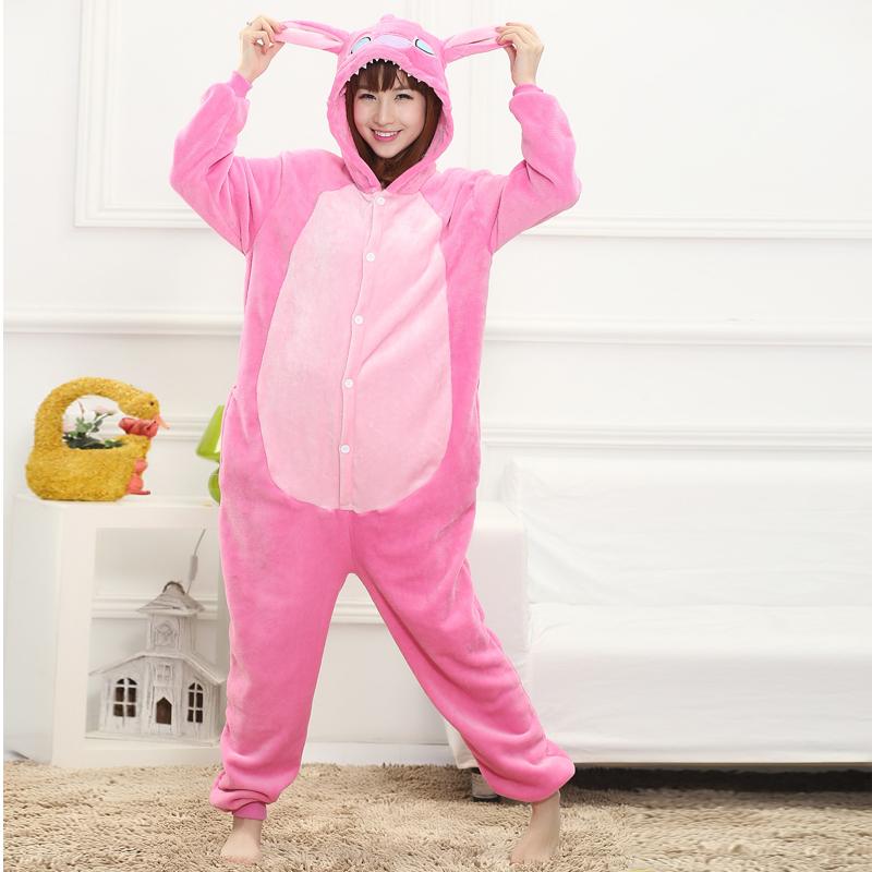 Pijama tip salopeta pufoasa, pentru copii, KIGURUMI, model Stitch, culoare roz, Onesie