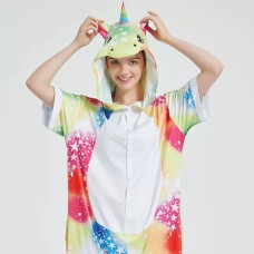Pijama salopeta scurta pentru copii, model unicorn, imprimeu cu stelute, KIGURUMI