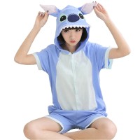 Pijama salopeta scurta pentru copii, din bumbac, model iepuras, culoare bleu, KIGURUMI