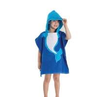 Prosop poncho pentru copii, model delfin, albastru 65x60 cm