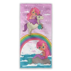 Prosop de baie, sirena cu unicorn roz, 70 X 140
