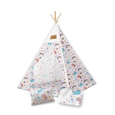 Set cort pentru copii, Teepee Montessori, 165x120x120, model in stil indian cu Unicorn Multicolor