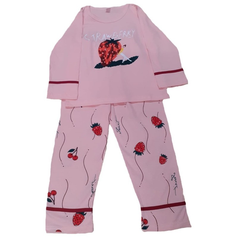 Pijama imprimeu cu capsuna, culoare Roz