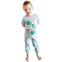 Pijama pentru copii, culoare gri cu nuante de verde, model Dinozaur T-REX