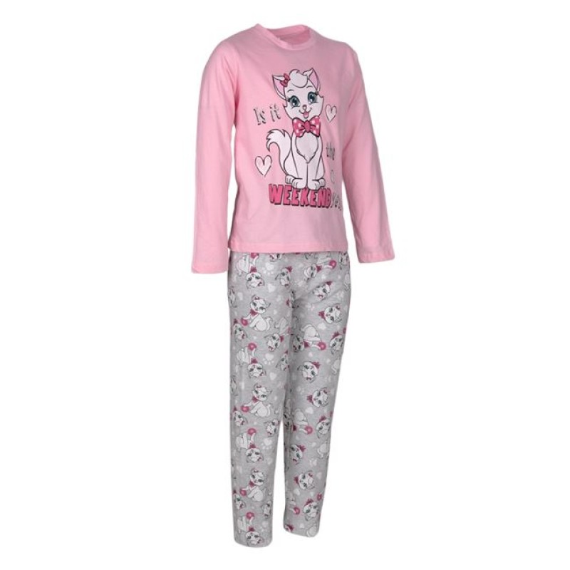 Pijama pentru copii, culoare roz-gri, model Weekendul Pisicutei