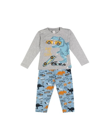 Pijama din bumbac, gri, Dino vs Cars