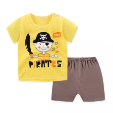 Pijama de vara, pentru copii, culoare galben-maro, model pirat