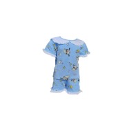Pijama cu guleras pentru fetite, albastra cu maimutele