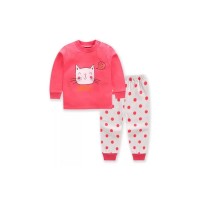 Pijama pentru copii, culoare roz-alb, model cu pisicuta pupacioasa