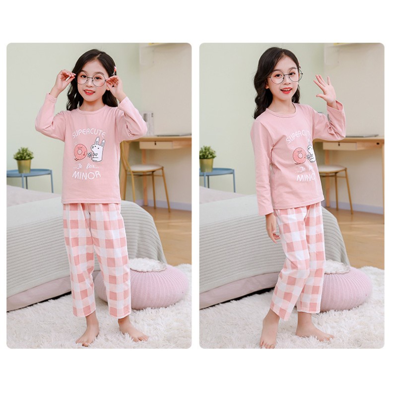 Pijama din doua piese pentru fetite,roz, cu iepuras