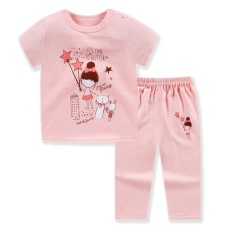 Pijama pentru copii, cu pantaloni trei sferturi,  roz cu printesa