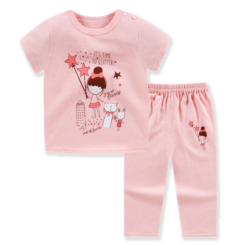 Pijama pentru copii, cu pantaloni trei sferturi,  roz cu printesa