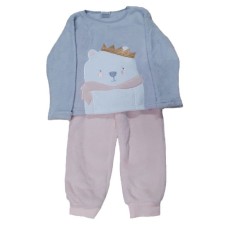 Pijama pentru copii, tip cocolino, culoare gri-roz, model regele ursulet