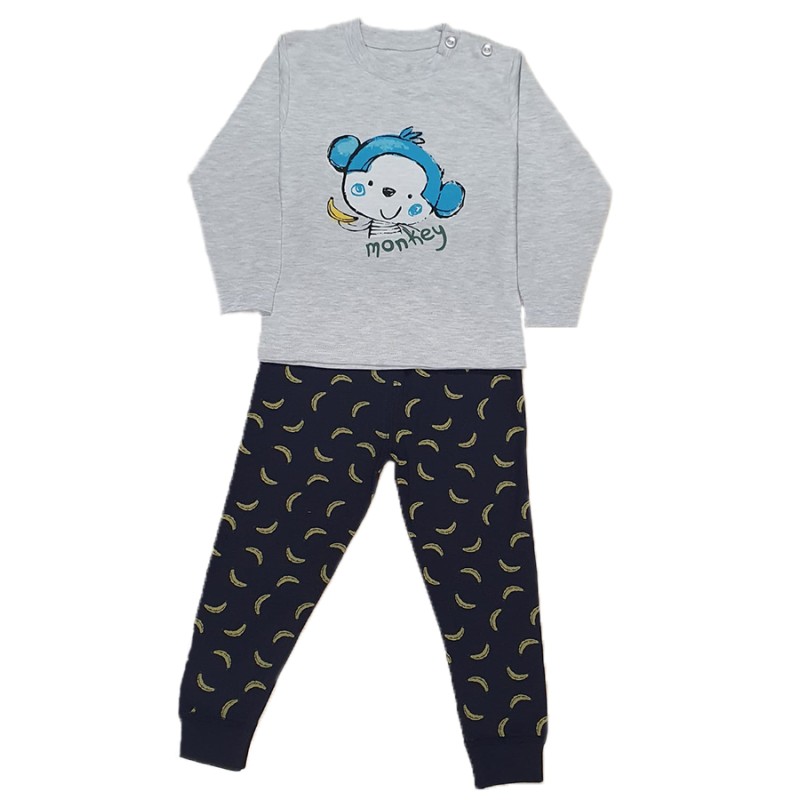Pijama pentru copii, culoare gri, model maimutica mancacioasa